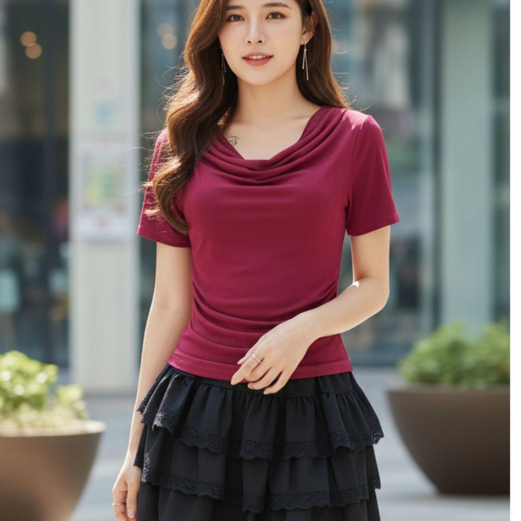 Áo Thun Nữ Cổ Đổ Bigsize Vải Thun Nhũ Kim Tuyến Co Giãn Áo Tay Ngắn Ôm  Đẹp Dễ Thương ESHOP MS457