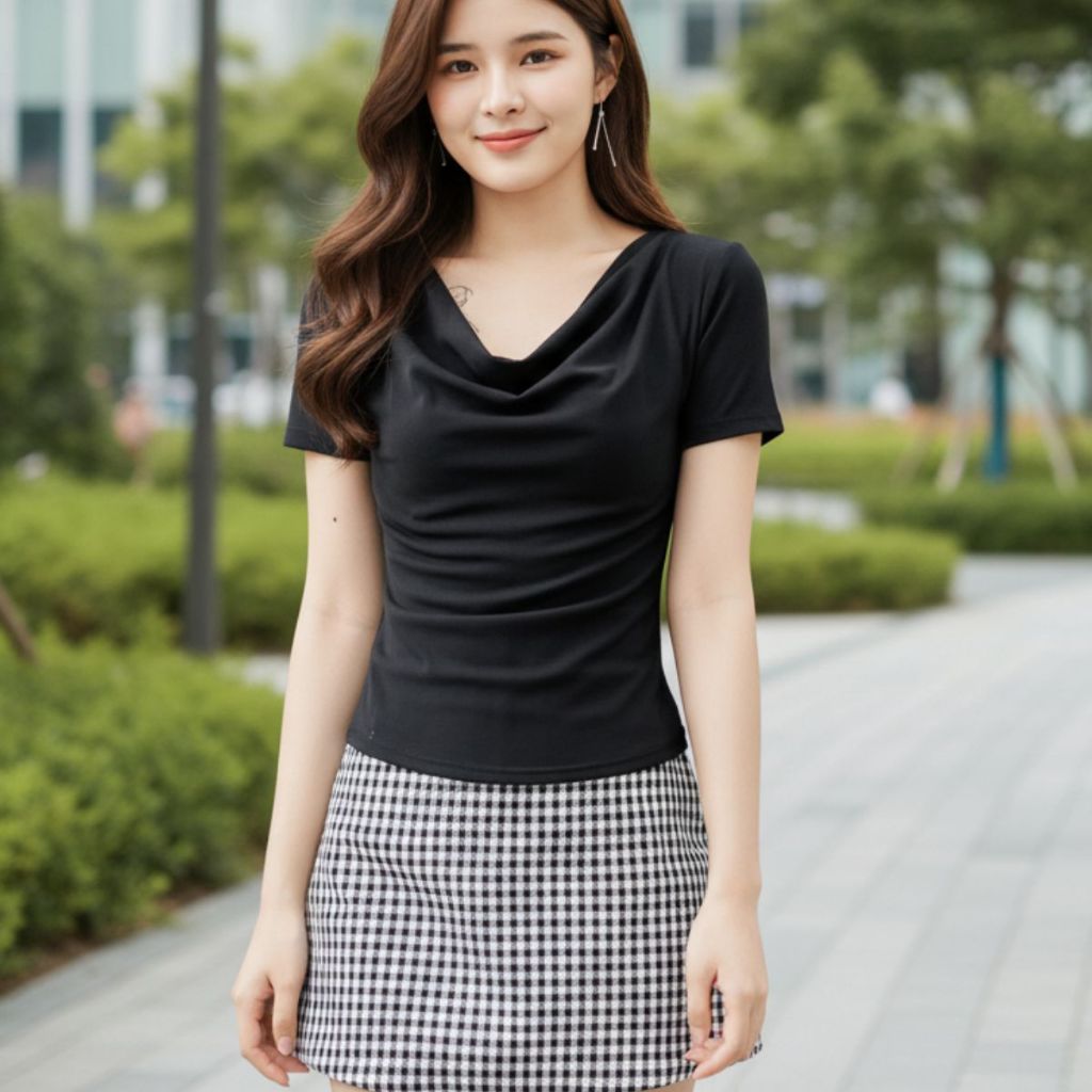 Áo Thun Nữ Cổ Đổ Bigsize Vải Thun Nhũ Kim Tuyến Co Giãn Áo Tay Ngắn Ôm  Đẹp Dễ Thương ESHOP MS457