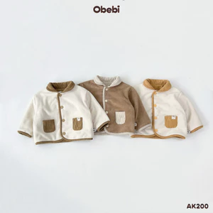 Áo Khoác Lông Cừu 2 Lớp Obebi Giữ Ấm Thời Trang Thu Đông Cho Bé Trai Bé Gái Từ 8-23kg AK200
