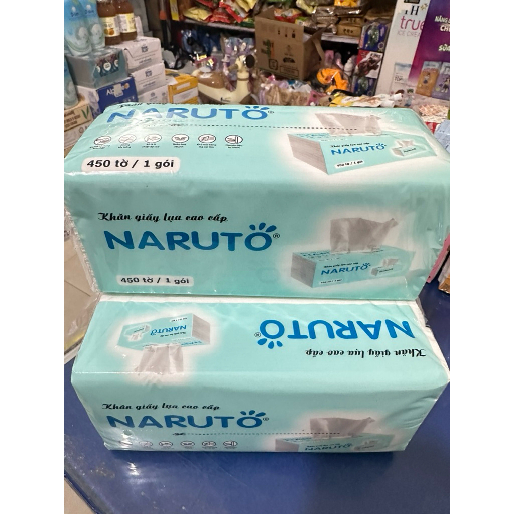 Khăn Giấy Lụa Naruto Cao Cấp 450 Tờ/Gói - Giấy Ăn Rút 3 Lớp Dai Mềm Mịn, Thấm Hút Tốt, An Toàn Cho Da