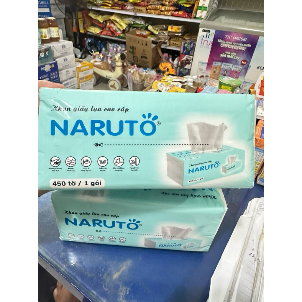 Khăn Giấy Lụa Naruto Cao Cấp 450 Tờ/Gói - Giấy Ăn Rút 3 Lớp Dai Mềm Mịn, Thấm Hút Tốt, An Toàn Cho Da