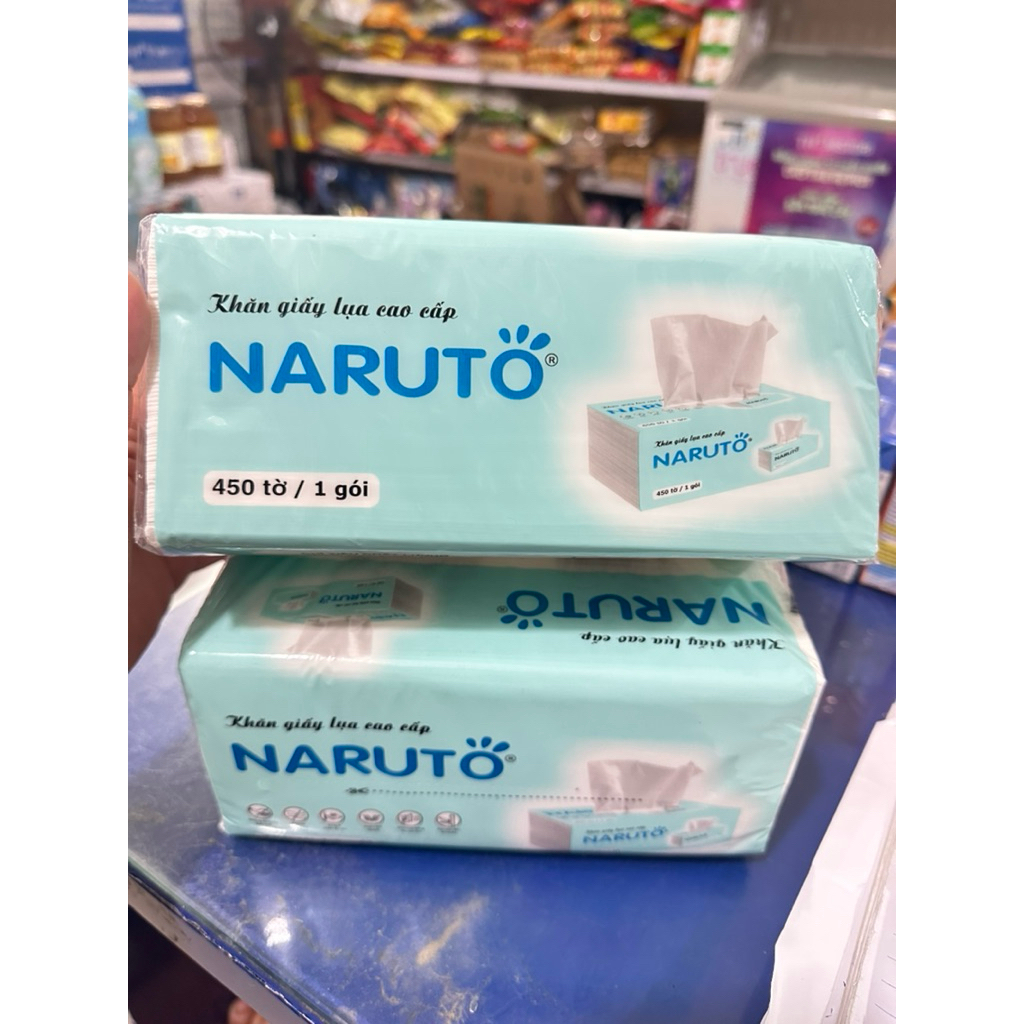 Khăn Giấy Lụa Naruto Cao Cấp 450 Tờ/Gói - Giấy Ăn Rút 3 Lớp Dai Mềm Mịn, Thấm Hút Tốt, An Toàn Cho Da