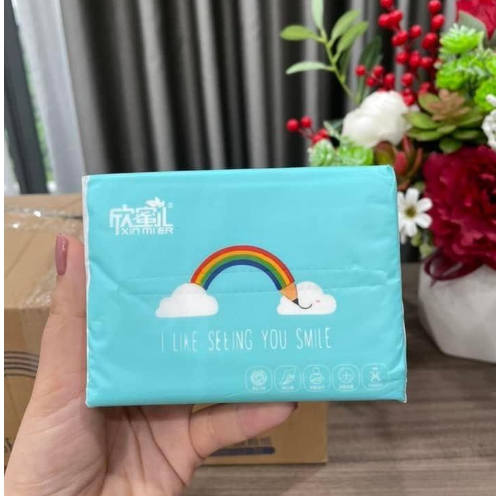 Giấy ăn gấu trúc cầu vồng XINMIER nội địa trung giấy màu trắng siêu dai thùng 30 gói