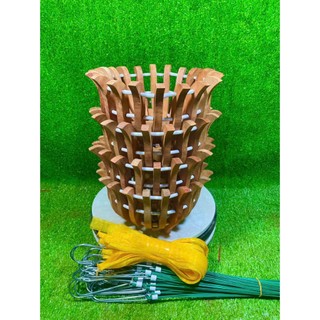 COMBO 4 Chậu Gỗ Nhãn Tăng Thêm 4 Nan. Tặng Móc Treo 1M, Lưới Lót, Phân Dê, Dây Rút. Từ F20 25 30 35 40, 2 Mẫu Sen Và Bí
