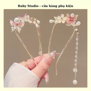 Trâm Cài Tóc Chữ U Bướm Hoa Mắt Mèo.