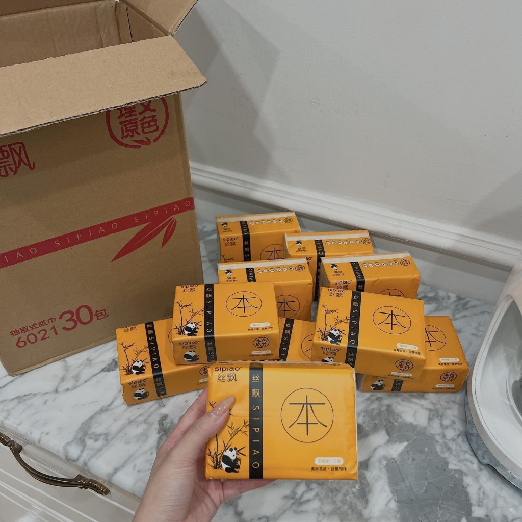 Thùng 30 gói giấy ăn gấu trúc SIPIAO nội địa trung giấy siêu dai mềm mịn không chất tẩy trắng