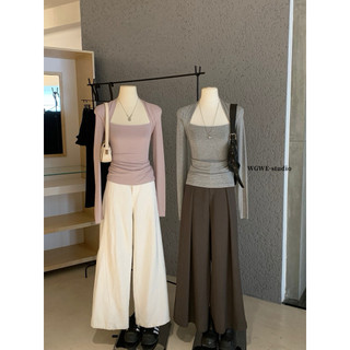 𝙋𝙝𝙞𝙚𝙣 | W7543 Áo Thun Lạnh Nhún Gáy Cổ Vuông Tam Giác Ôm Người