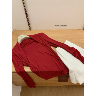 𝙋𝙝𝙞𝙚𝙣 | W7543 Áo Thun Lạnh Nhún Gáy Cổ Vuông Tam Giác Ôm Người