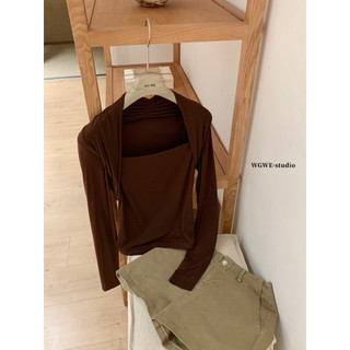 𝙋𝙝𝙞𝙚𝙣 | W7543 Áo Thun Lạnh Nhún Gáy Cổ Vuông Tam Giác Ôm Người