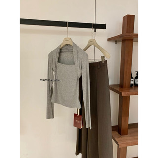𝙋𝙝𝙞𝙚𝙣 | W7543 Áo Thun Lạnh Nhún Gáy Cổ Vuông Tam Giác Ôm Người