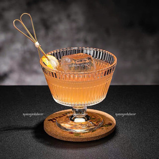 Ly kem, ly đựng chè, sinh tố, sữa chua, thủy tinh trong suốt có chân 250ML DECOR phong cách Châu Âu RETRO sang trọng