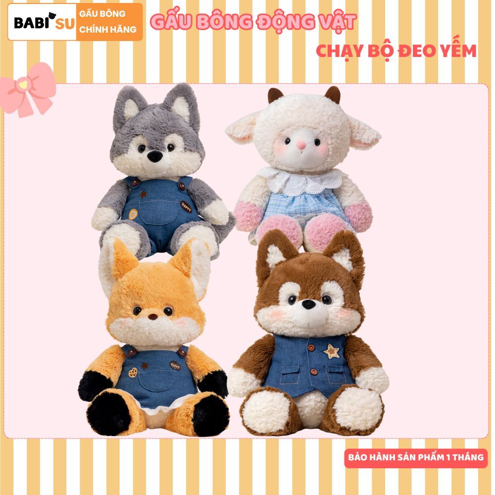 Bộ Gấu Bông Hình Động Vật Chạy Bộ, Thú Nhồi Bông Thỏ Cừu Cáo Chó Cún lông xù cao cấp làm quà tặng cho bé