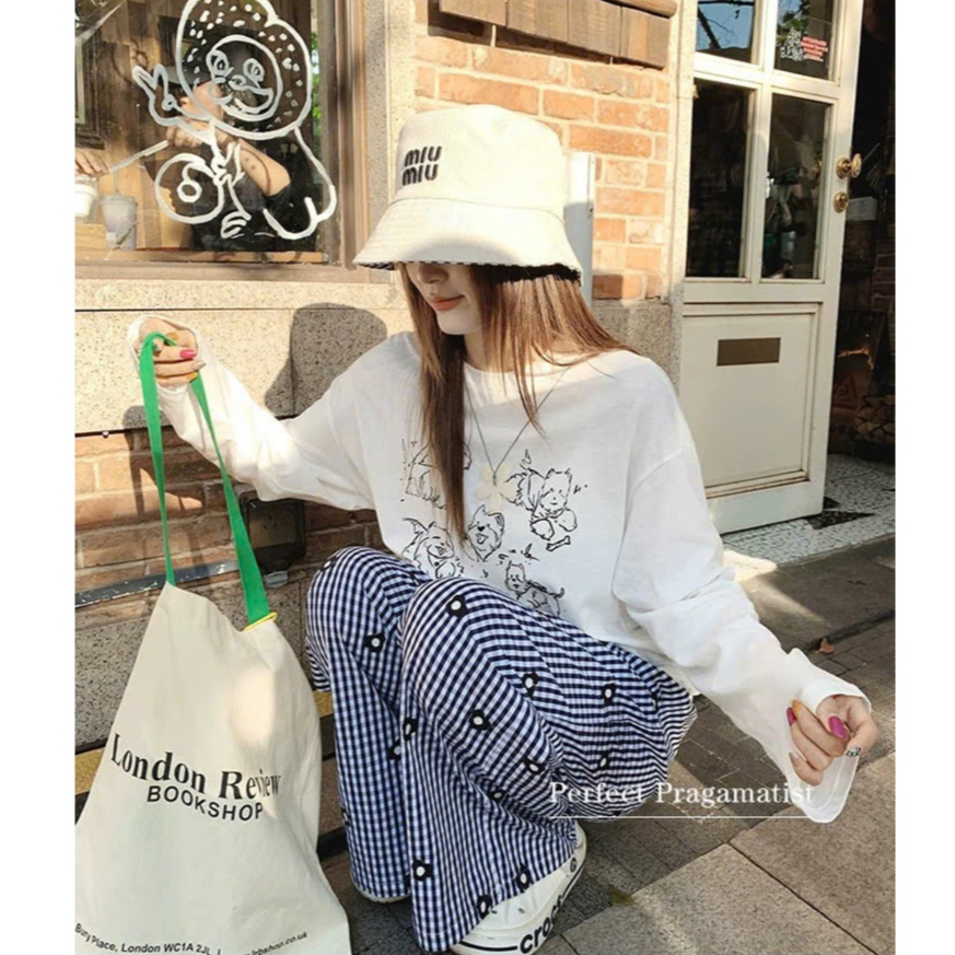 Áo dài tay nữ dáng rộng in hình 5 chú Cún JULY FASHION, Áo phông nữ tay dài mặc thu đông, chất thun xượt mềm mịn