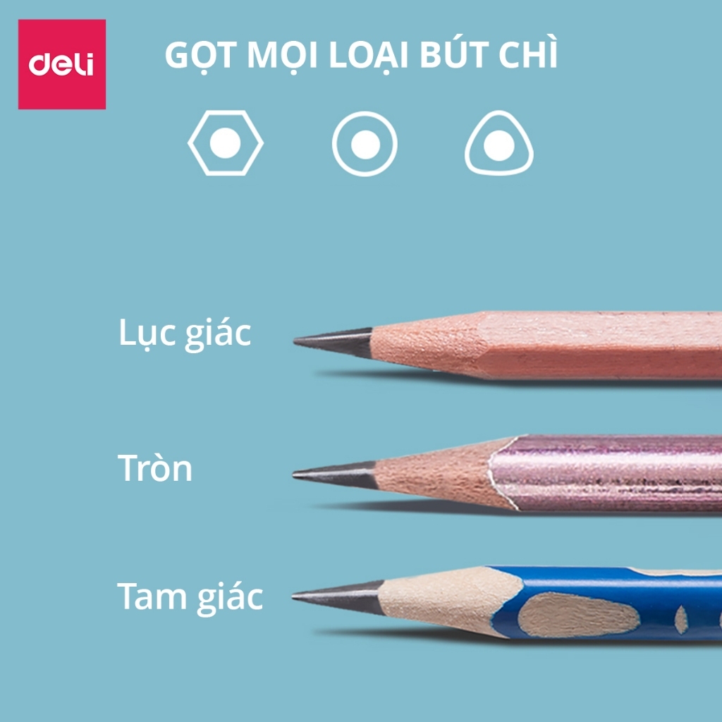 [Deli] Gọt Bút Chì Điện Tự Động 3 Chế Độ – An Toàn Cho Học Sinh & Văn Phòng, Kèm Sticker Dễ Thương