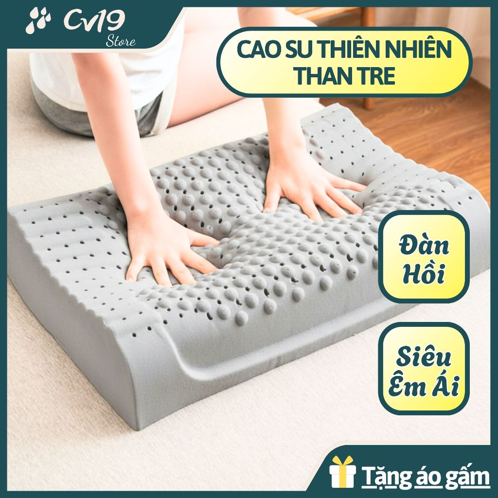 [THAN TRE] Gối Massage cao su thiên nhiên than tre, khử mùi, kháng khuẩn, giảm đau cổ vai gáy