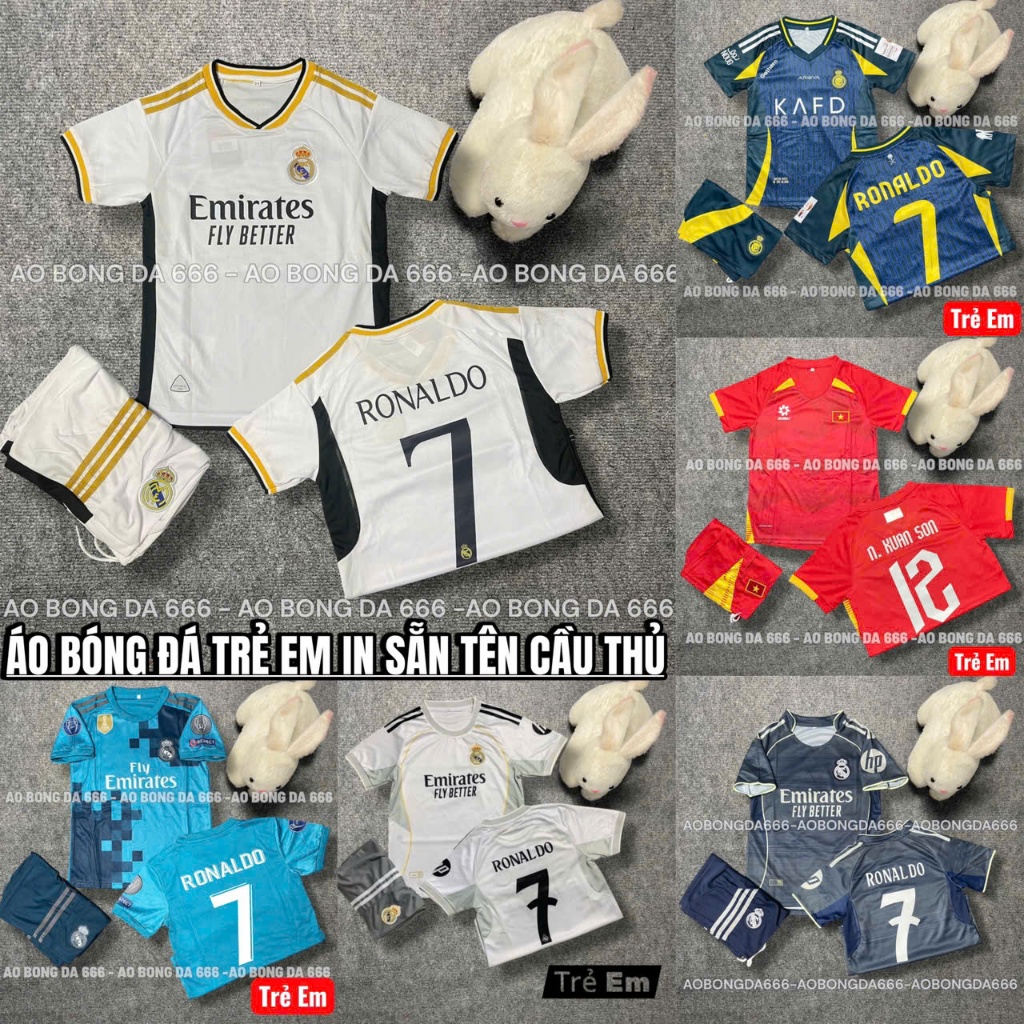 Áo Bóng Đá, Áo Đá Banh Trẻ Em CLB Real Madrid 2024 / 2025  - Vải Mè Thái Cao Cấp - in sẵn tên