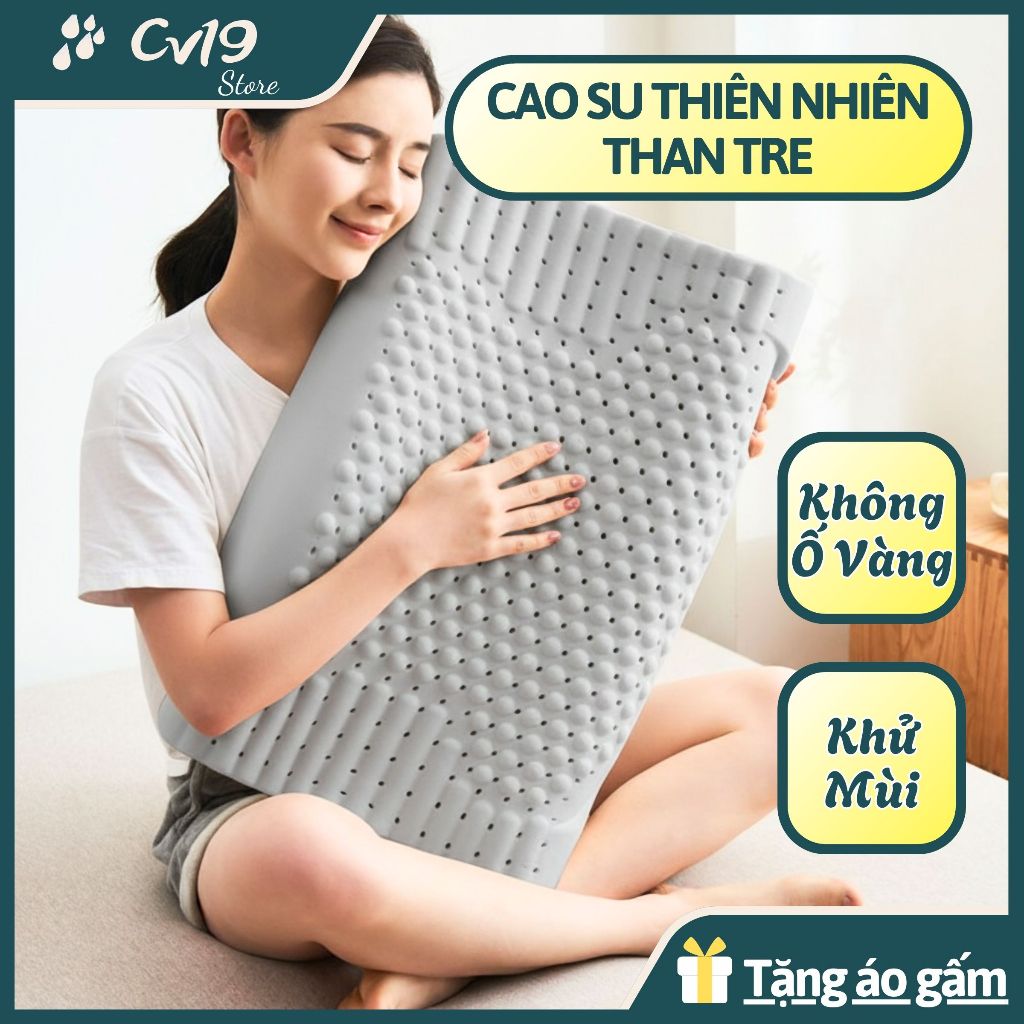 [THAN TRE] Gối Massage cao su thiên nhiên than tre, khử mùi, kháng khuẩn, giảm đau cổ vai gáy