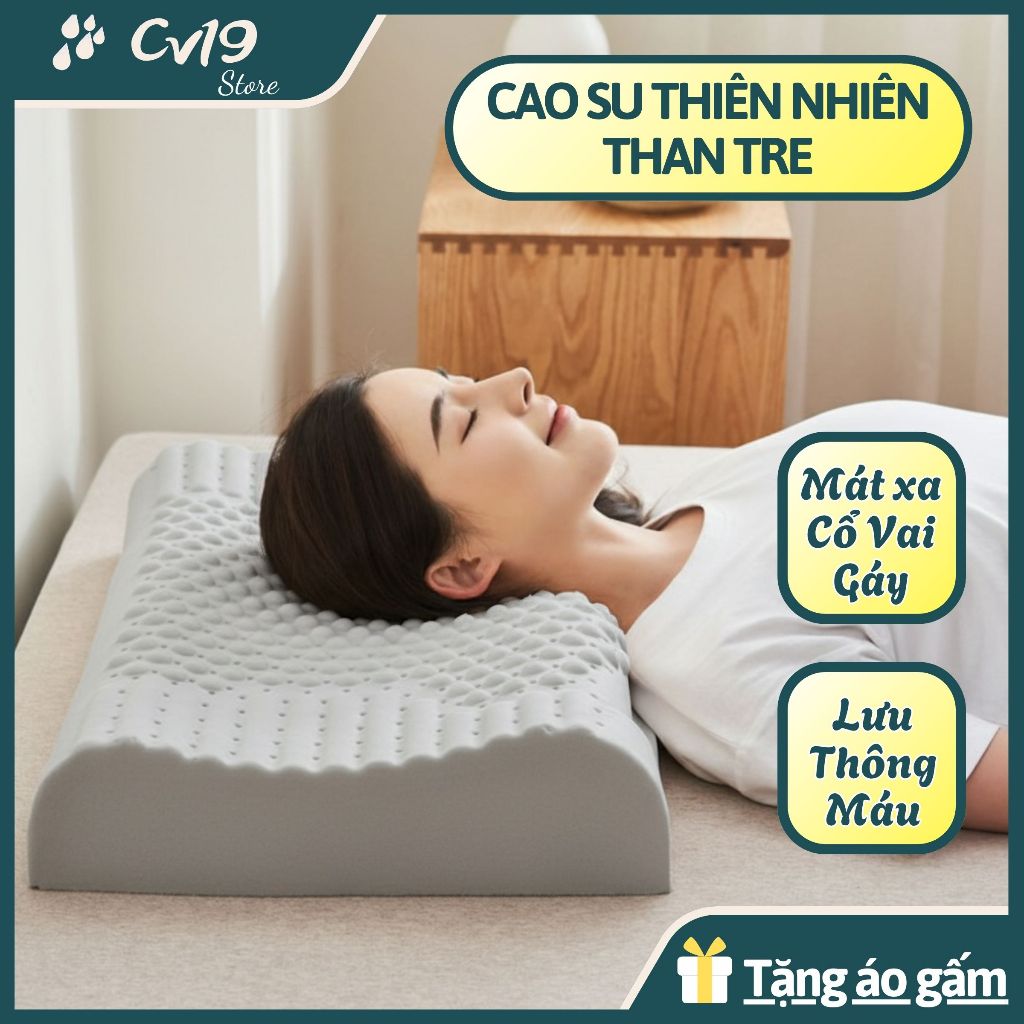 [THAN TRE] Gối Massage cao su thiên nhiên than tre, khử mùi, kháng khuẩn, giảm đau cổ vai gáy