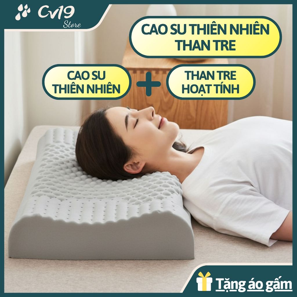 [THAN TRE] Gối Massage cao su thiên nhiên than tre, khử mùi, kháng khuẩn, giảm đau cổ vai gáy