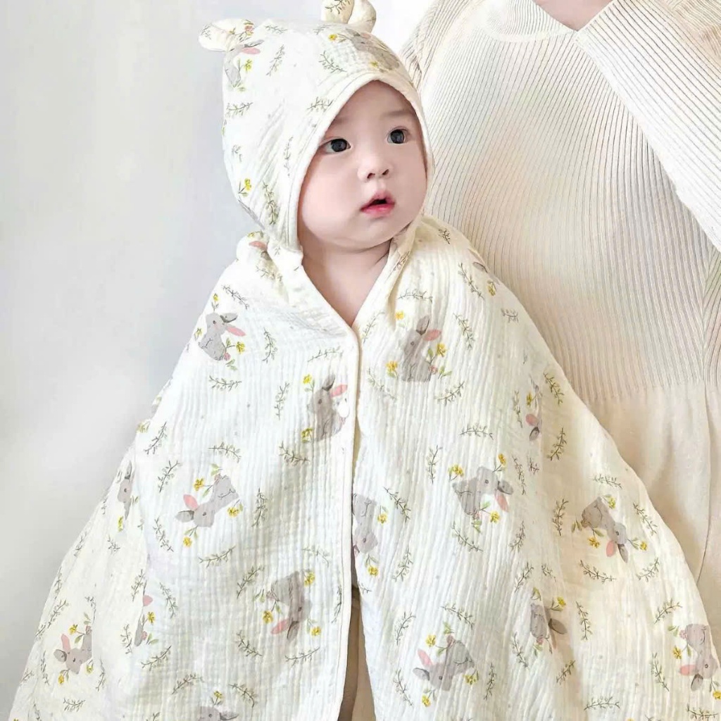 Áo choàng tắm cho bé - khăn choàng xô 4 lớp có mũ trùm cho bé sơ sinh và trẻ nhỏ CaSi