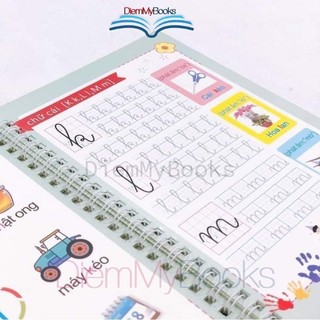 Sách-Bộ 3 Quyển Vở Luyện Viết Tự Xóa Tập Tô Chữ Số To Cho Bé Nét Lõm Mẫu Giáo Mầm Non Tặng 8 ruột+2 vỏ bút+2 cá cầm bút