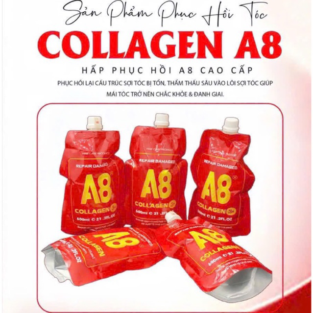 Kem ủ tóc Collagen A8 chính hãng 600ml, kem hấp tóc A8 Collagen phục hồi tóc hư tổn