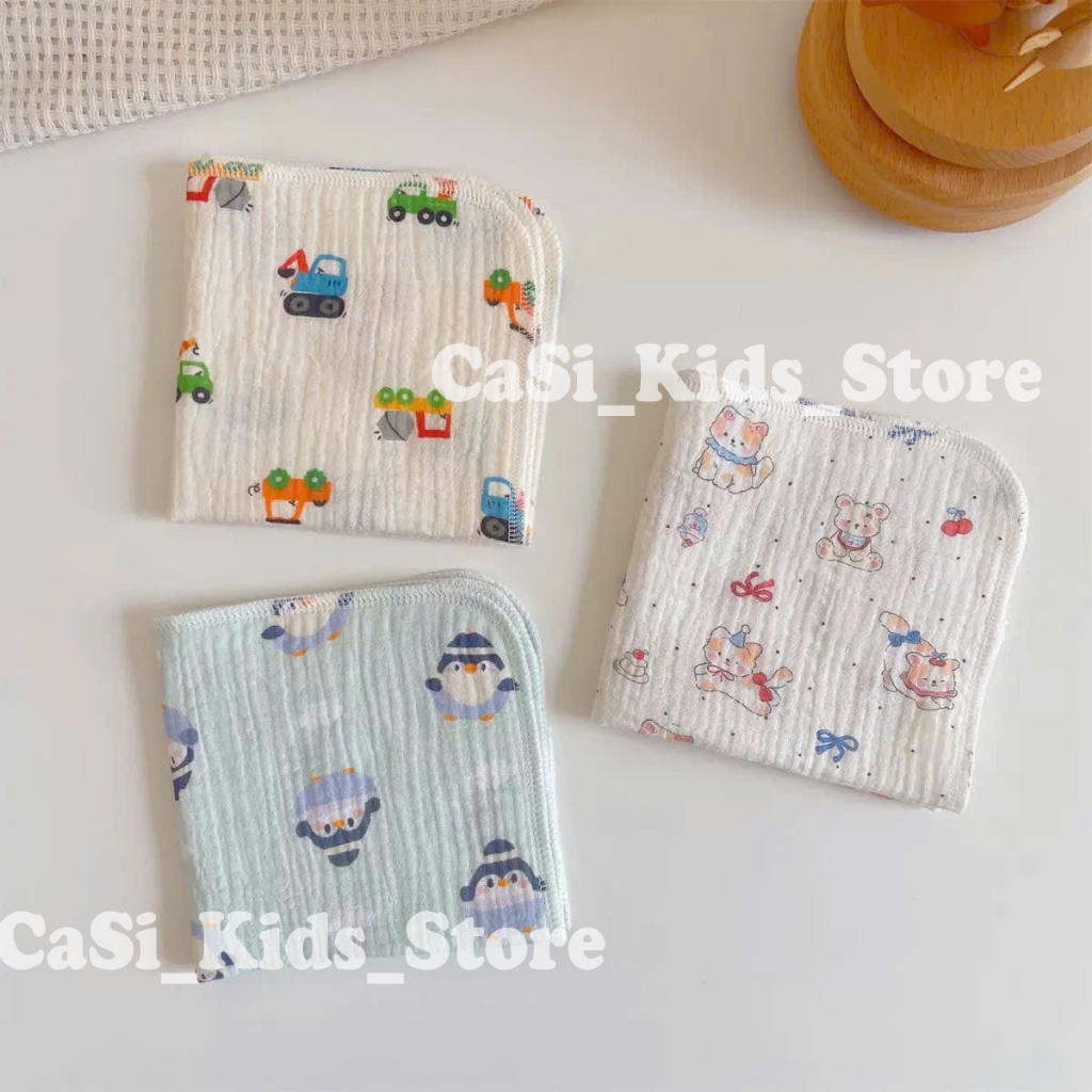 Set 10 Khăn Mặt Kích Thước 28x28Cm Cho Bé Xô Muslin Đa Năng Mềm Mịn, Thấm Hút Nhanh Nhiều Họa Tiết CaSi