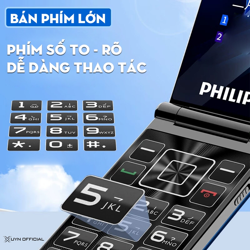 Điện thoại PHILIPS V39 Gập sang trọng, Loa Siêu To, Màn hình lớn 2.8 Inch, Pin Khủng chờ 50 ngày | BigBuy360 - bigbuy360.vn