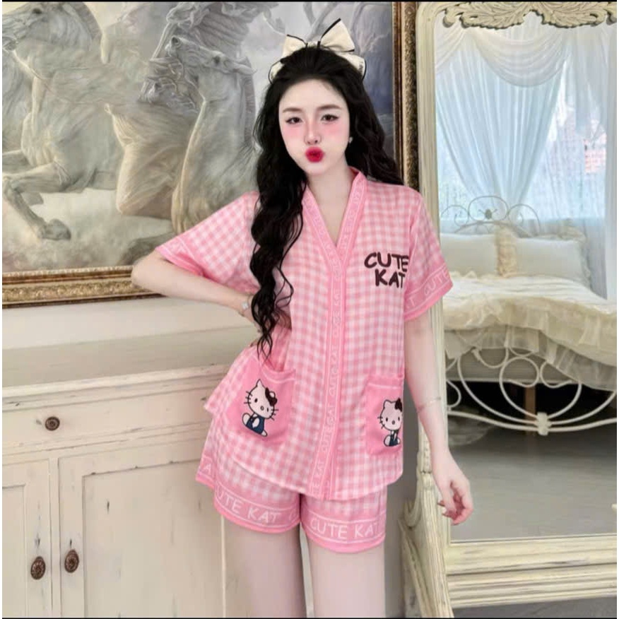 Set pijama Cổ V chất lụa Latin mềm mịn , mát , thấm hút mồ hồi co giãn nhẹ