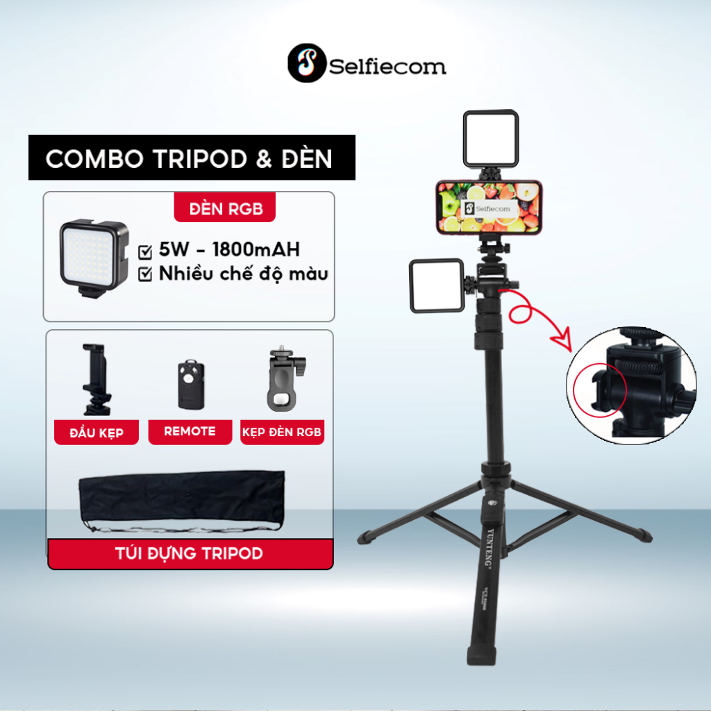 Combo Gậy Yunteng VCT 91666 và Đèn RGB - Phụ Kiện Livestream, Quay Chụp Đa Năng, Chụp Ảnh,Video
