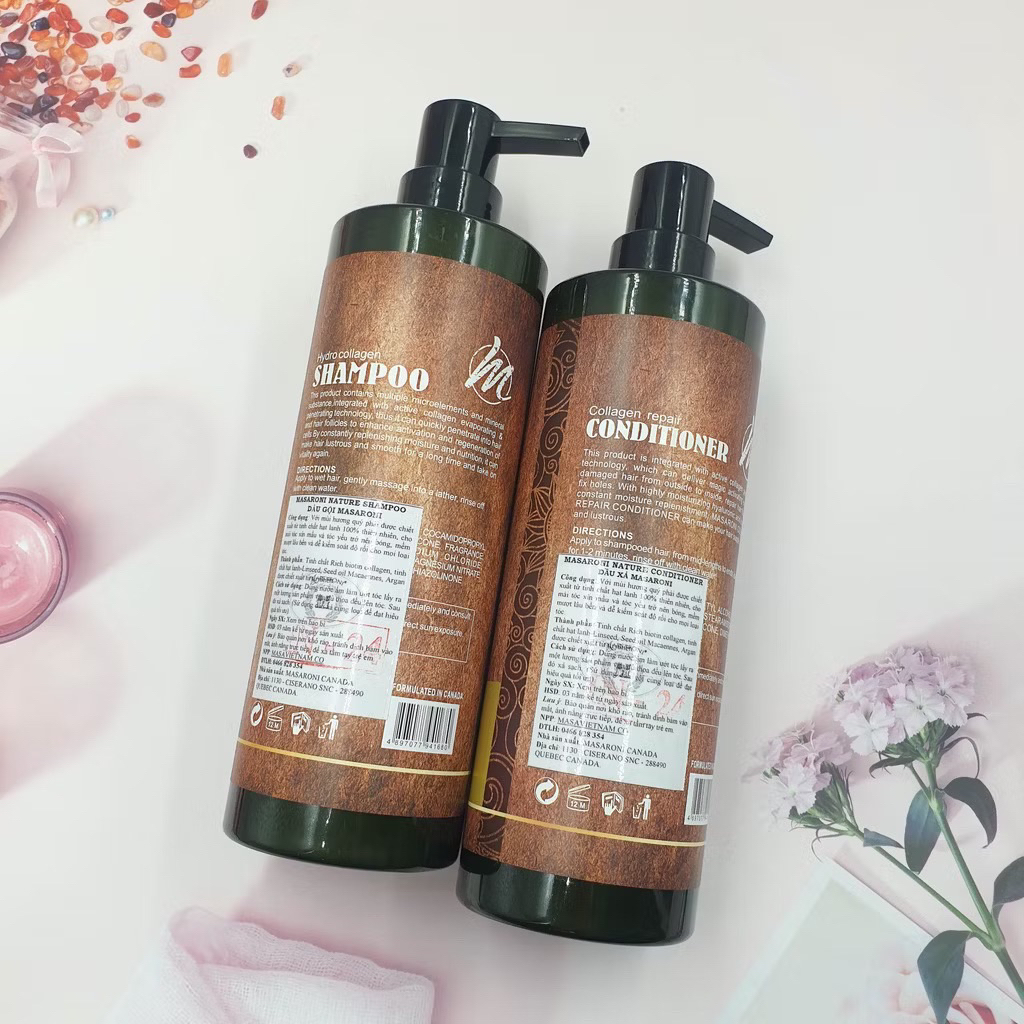 Masaroni Bộ Sản Phẩm Dầu Gội & Xả Hấp Collagen 800ml Dành Cho Mọi Loại Tóc Giữ Ẩm Suôn Mượt Với Vitamin Complex