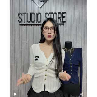 LT - Áo len nữ dài tay thu đông, len giấy khuy vàng logo đính ngực sang trọng free size 1358