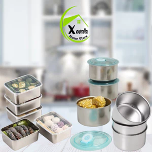 Hộp Inox Chữ Nhật Bảo Quản Thực Phẩm Có Nắp Đạy GD45 - Hộp Tròn Bảo Quản Thực Phẩm Giữ Nhiệt