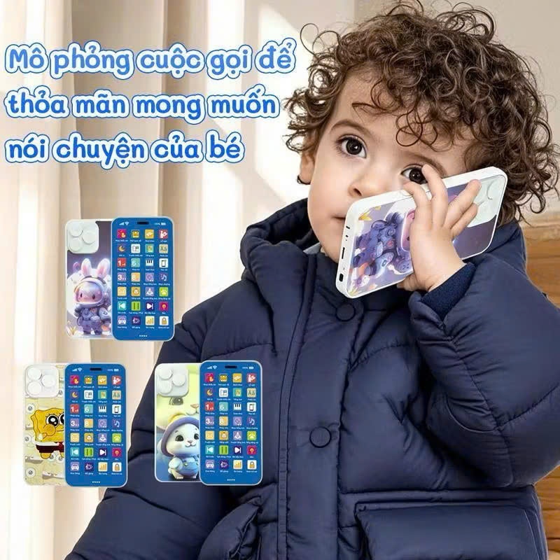 Điện Thoại Đồ Chơi Thông Minh Giáo Dục Bé Phiên Bản Tiếng Việt Kèm Dây Sạc Type C