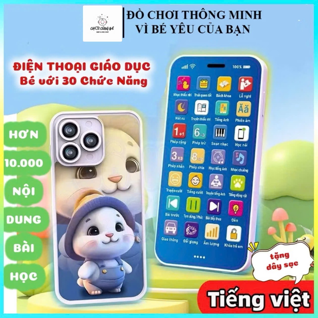 Điện Thoại Đồ Chơi Thông Minh Giáo Dục Bé Phiên Bản Tiếng Việt Kèm Dây Sạc Type C