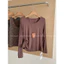 TRIANGLE - Brown long-sleeved Shirt (Cân nhắc kỹ, return is not welcomed)- Áo kiểu dài tay 3 chi tiết áo thun+gile+ belt