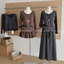 TRIANGLE - Brown long-sleeved Shirt (Cân nhắc kỹ, return is not welcomed)- Áo kiểu dài tay 3 chi tiết áo thun+gile+ belt