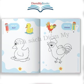 Sách- Bộ 8 Quyển Tập Tô Màu Nhà Trẻ Hình Vẽ To Dành Cho Bé Từ 3 4 5 Tuổi Kèm Túi Xách Song Ngữ Anh Việt 8 Chủ Đề