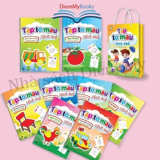 Sách- Bộ 8 Quyển Tập Tô Màu Nhà Trẻ Hình Vẽ To Dành Cho Bé Từ 3 4 5 Tuổi Kèm Túi Xách Song Ngữ Anh Việt 8 Chủ Đề
