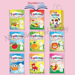 Sách- Bộ 8 Quyển Tập Tô Màu Nhà Trẻ Hình Vẽ To Dành Cho Bé Từ 3 4 5 Tuổi Kèm Túi Xách Song Ngữ Anh Việt 8 Chủ Đề