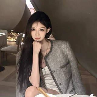 Áo khoác len dạ 4 túi form suông cổ tròn viền bling phong cách tiểu thư sang trọng