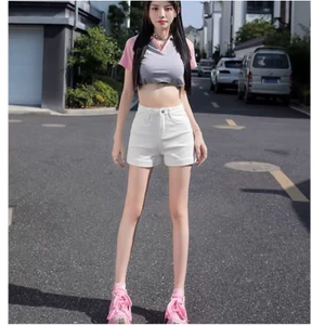 Quần short jean nữ trắng cạp cao ôm eo tôn dáng hot trend phong cách Hàn Quốc
