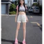 Quần short jean nữ trắng cạp cao ôm eo tôn dáng hot trend phong cách Hàn Quốc