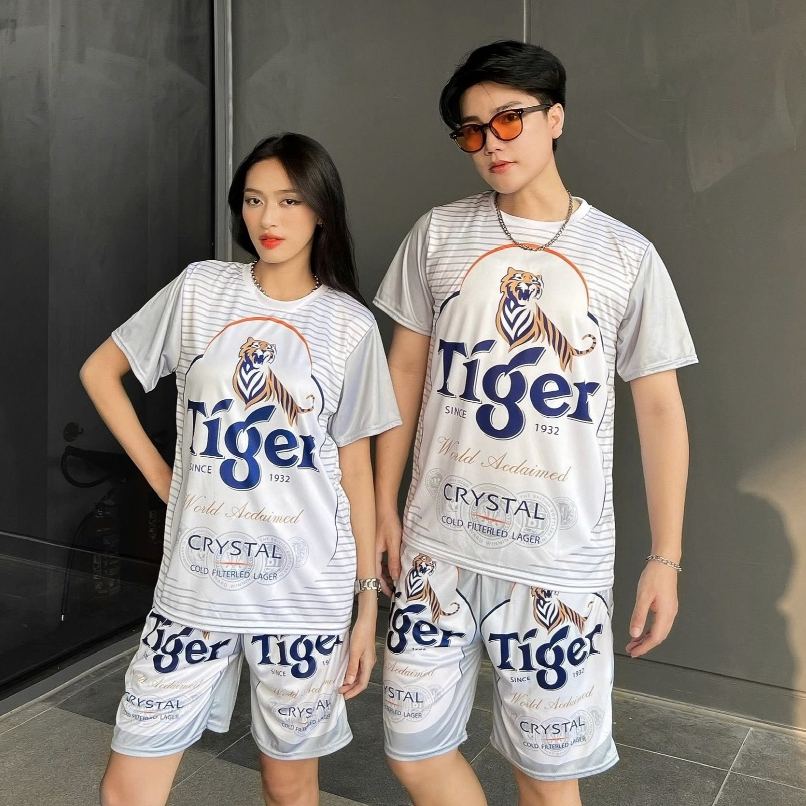 BỘ quần áo bia TIGER BẠC chất liệu thun lạnh form chuẩn size dưới 100kg Kl1