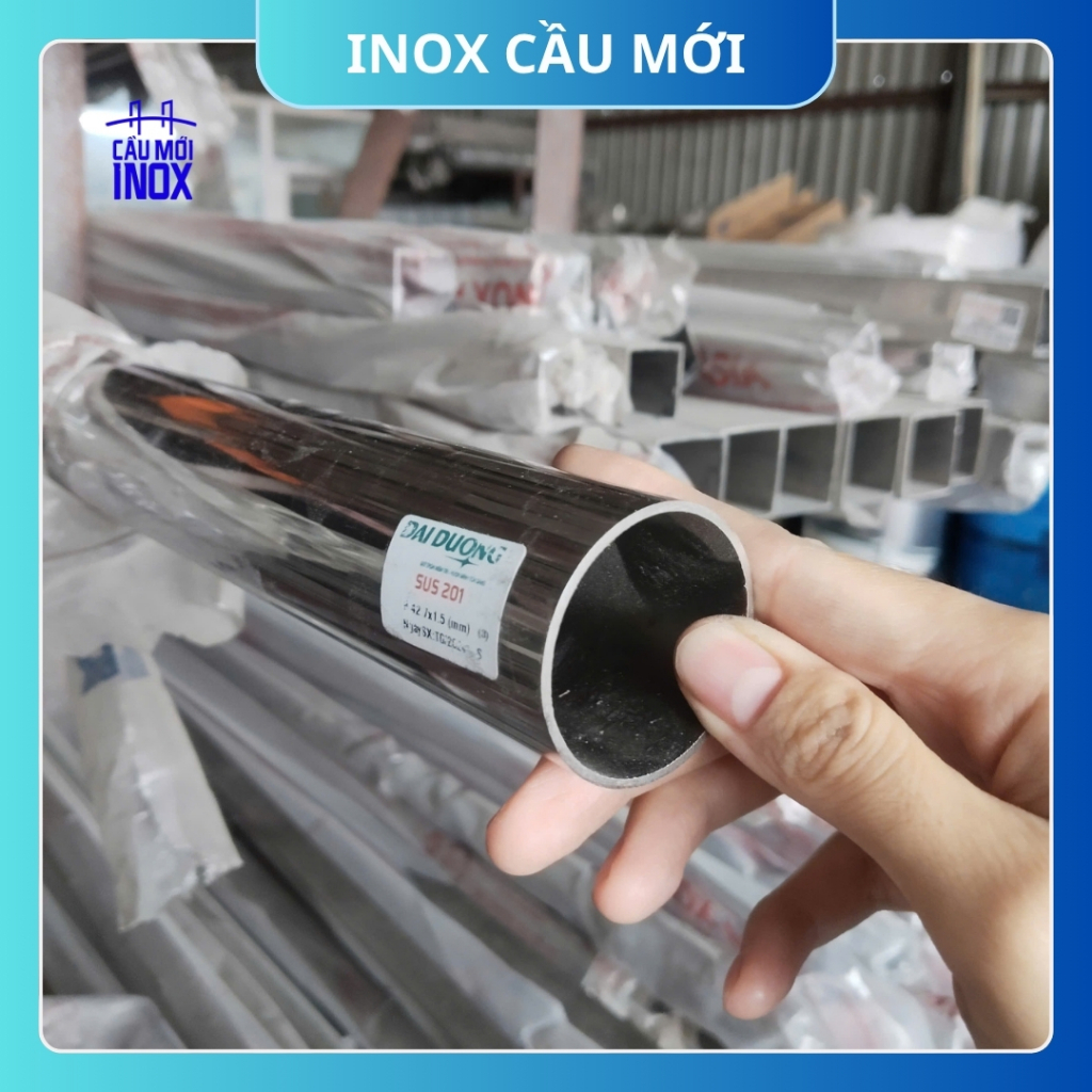 Ống inox tròn 201 phi 42.7 mm, độ dày 1.2 mm/1.5 mm, chiều dài 0.5m/1m/1m2/1m5