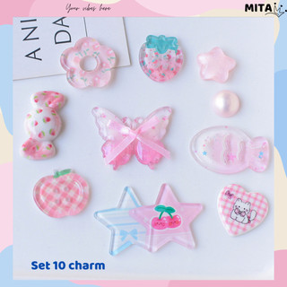 Set 10 Sticker, Charm 3D chủ đề Cá dâu DIY Mita gắn Dép Sục, Cá Sấu MayTo JB-357