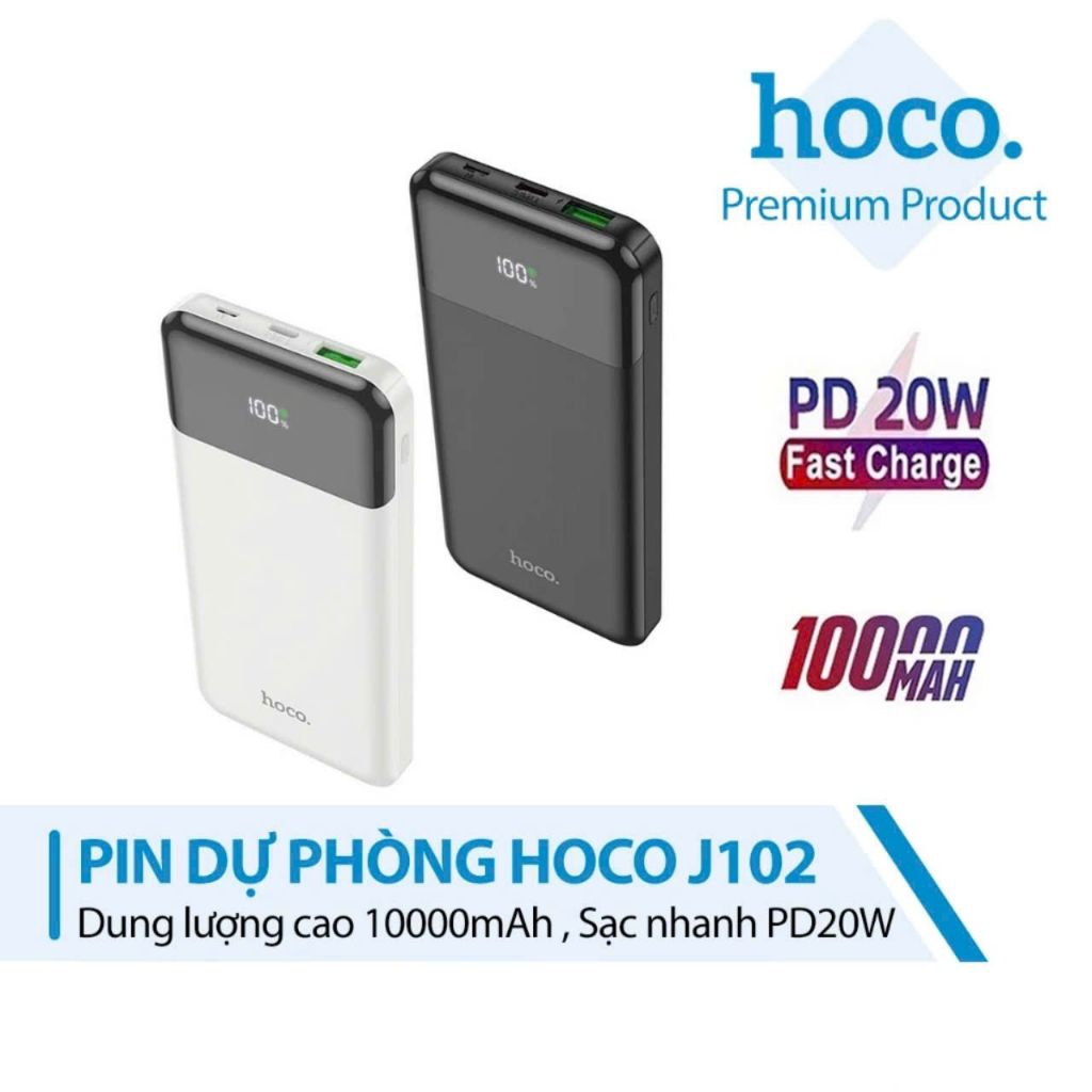 Sạc dự phòng 20w Hoco J102 dung lượng 10000mAh, nhỏ gọn, hỗ trợ sạc nhanh.