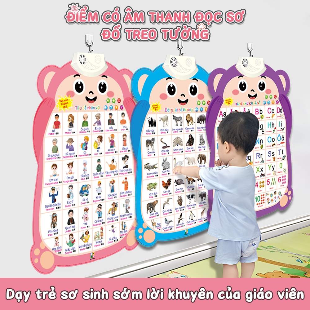 Bảng Học Tập Trẻ Em 3 Ngôn Ngữ Việt-Anh-Trung, Thú Nhí Độc Đáo, Học Chữ Cái, Động Vật & Xe Cộ