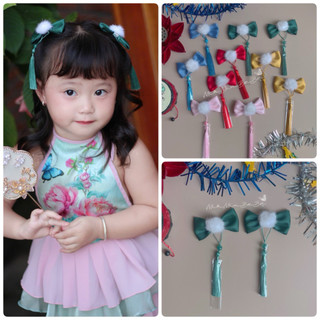 Set kẹp tóc tua rua màu sắc phù hợp với Trung Thu, tết cho bé