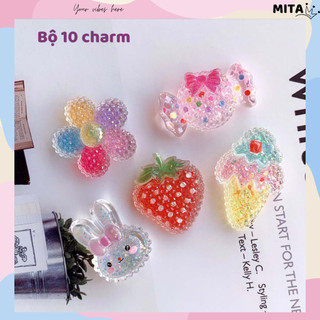 Set 10 Sticker, charm 3D chủ đề Kem bling DIY Mita gắn Dép Sục, Cá Sấu JB-362